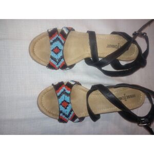 Minnetonka Cork Wedge Strapy Heel Beaded Size 8‎ Multicolor